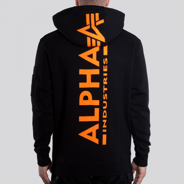 Alpha Industries Orange Back Sweatshirt Print | Men Lifestyle Sweatshirts Neon Print | | Hoodies / Black/Neon Hoody