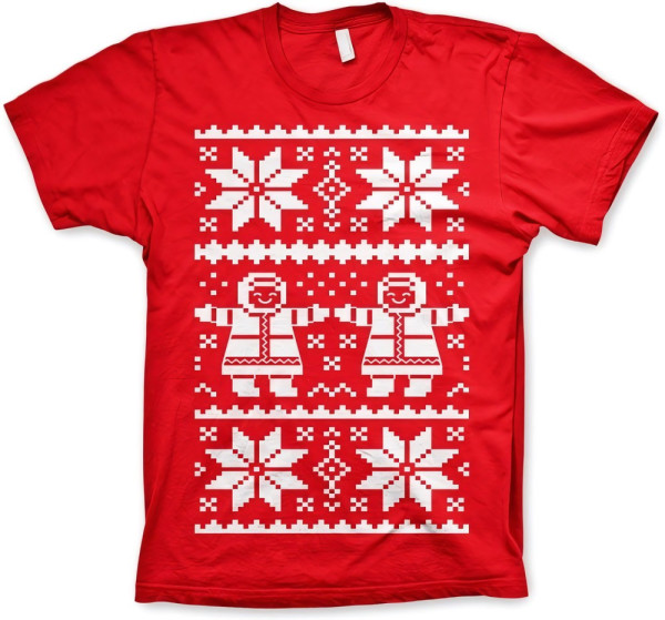 Hybris Retro X-Mas Knit Pattern T-Shirt Red