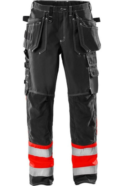 Fristads Warnschutz-Hose High Vis Handwerkerhose Kl. 1 247 FAS Warnschutz-Rot/Schwarz