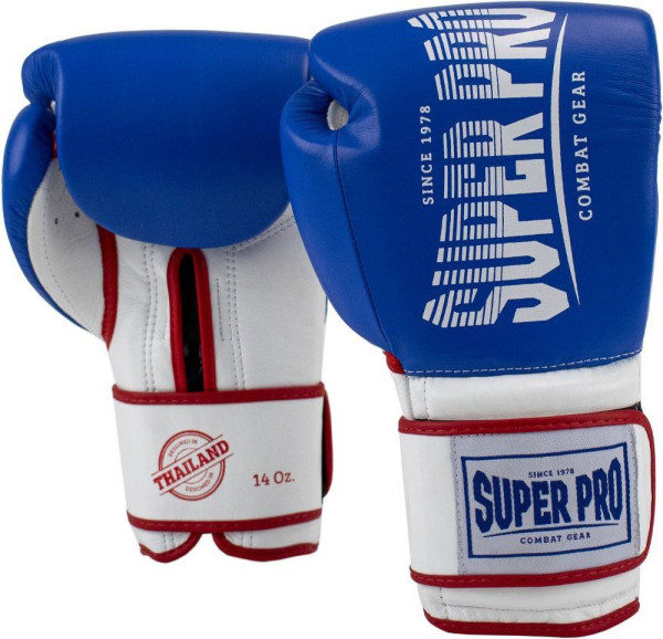 Super Pro Thai-Handschuhe aus Leder mit Streifen Red,Blue,White SPBG107-10604-16 oz