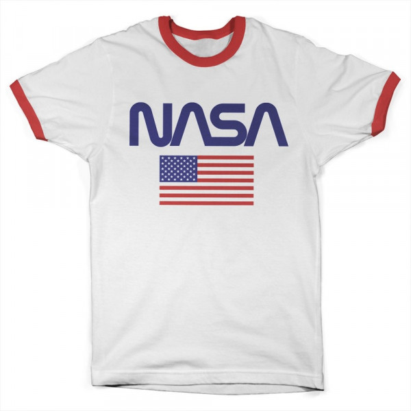 NASA Old Glory Ringer Tee T-Shirt White-Red