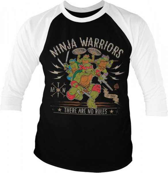 Teenage Mutant Ninja Turtles Ninja Warriors No Rules Baseball 3/4 Sleeve Tee T-Shirt White-Black