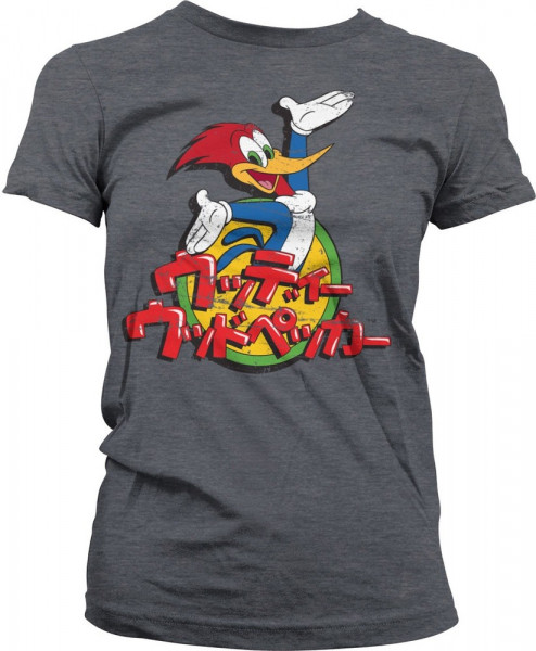 Woody Woodpecker Washed Japanese Logo Girly Tee Damen T-Shirt Dark-Heather