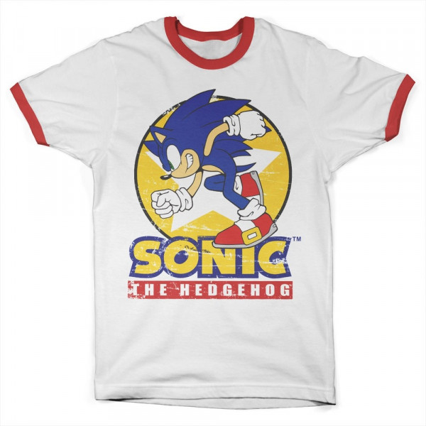 Fast Sonic The Hedgehog Ringer Tee T-Shirt White-Red