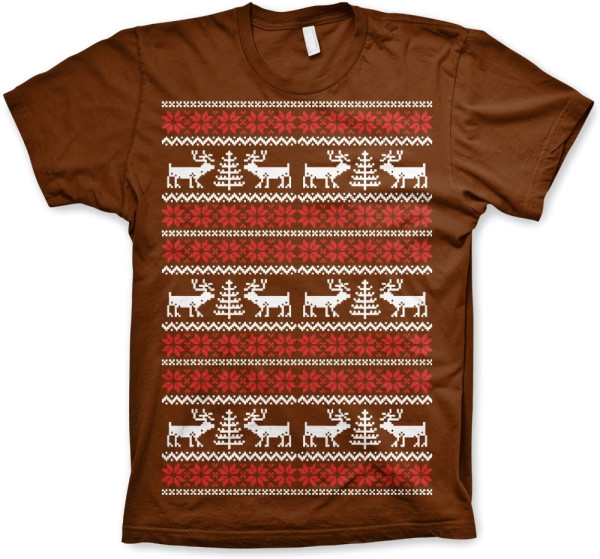 Hybris Christmas Knit Pattern White/Red T-Shirt Brown