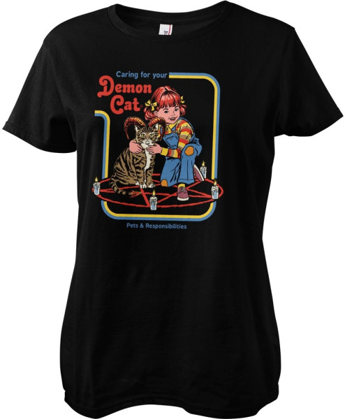 Steven Rhodes Damen T-Shirt Caring For Your Demon Cat Girly Tee DTR-5-SR054-DTF886