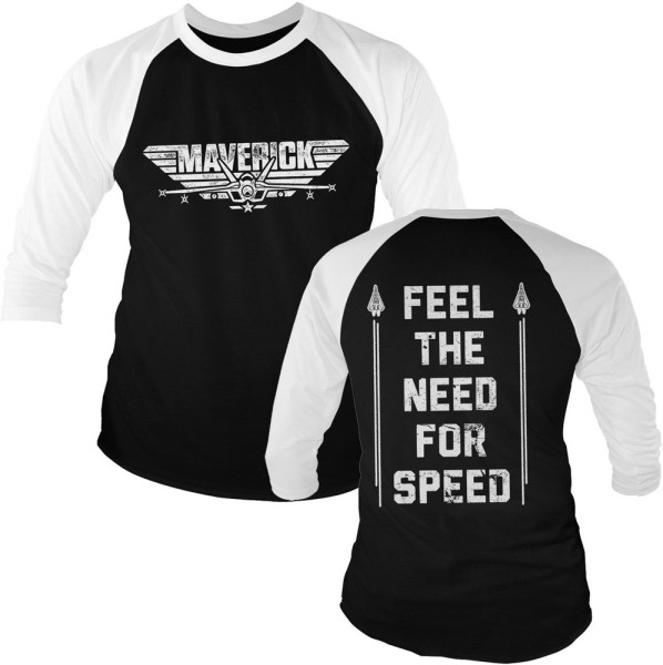 Top Gun Maverick Need For Speed Baseball 3/4 Sleeve Tee Longsleeve White-Black