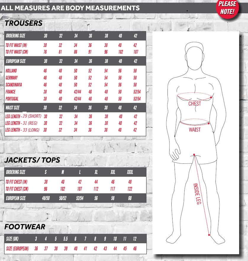 Size Guide & Care Information – Lee Cooper Workwear