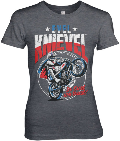 Evel Knievel Wheelie Girly Tee Damen T-Shirt Dark-Heather