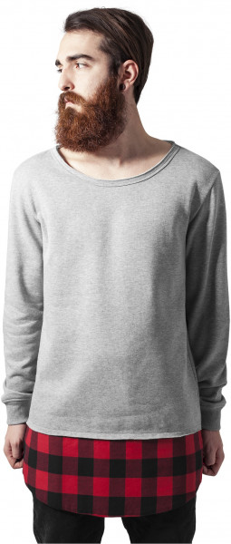 Urban Classics Sweatshirt Long Flanell Bottom Open Edge Crewneck Grey/Black/Red