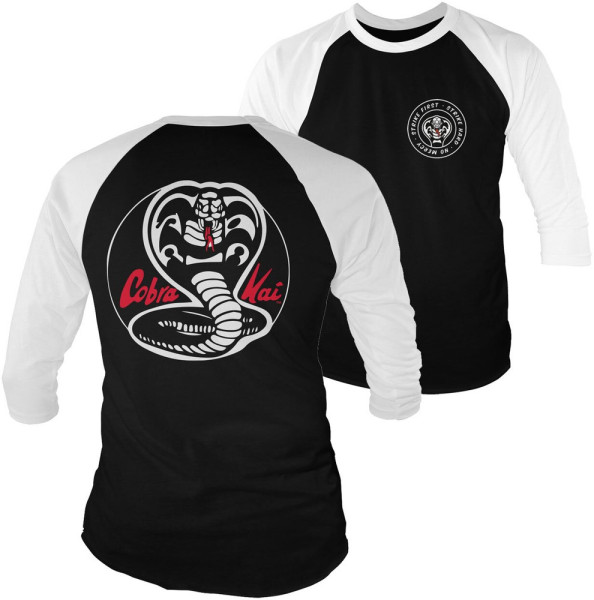 Cobra Kai White Patches Baseball 3/4 Sleeve Tee Longsleeve White-Black