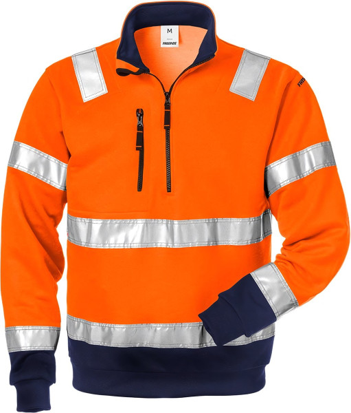 Fristads High Vis Sweatshirt High Vis Zipper-Sweatshirt Kl. 3 728 SHV Warnschutz-Orange/Marine