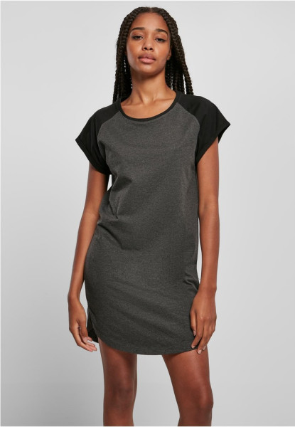 Urban Classics Damen Kleid Ladies Contrast Raglan Tee Dress Charcoal/Black