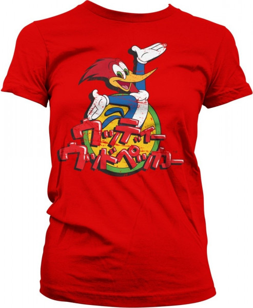 Woody Woodpecker Washed Japanese Logo Girly Tee Damen T-Shirt Red