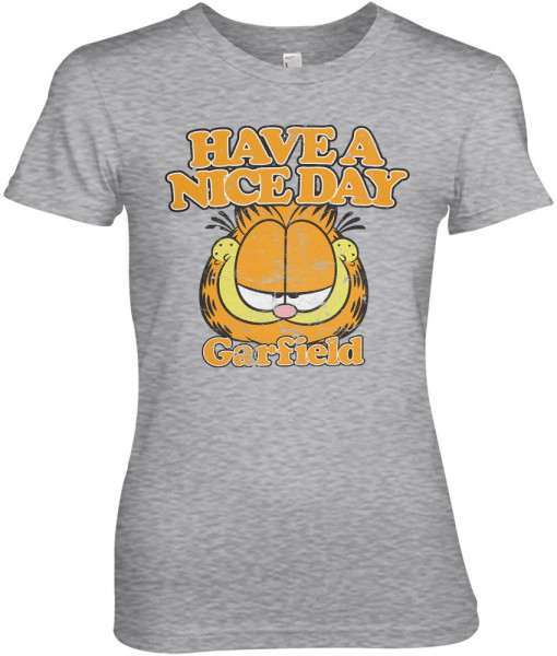 Garfield Have A Nice Day Girly Tee Damen T-Shirt Heather-Grey