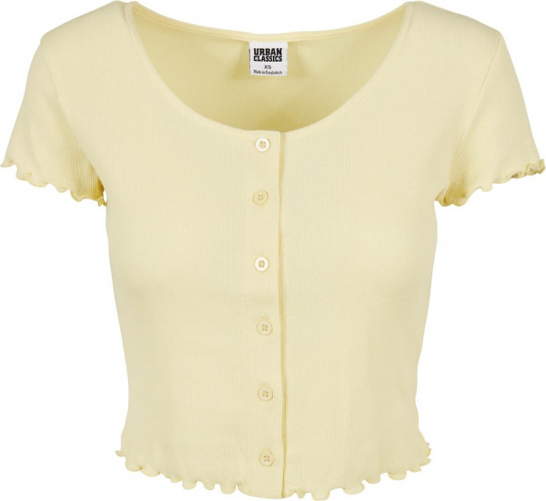 Urban Classics Damen Ladies Cropped Button Up Rib Tee Softyellow