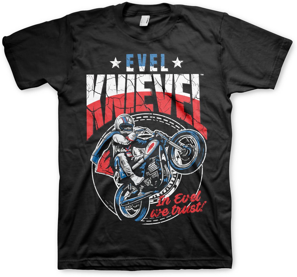 Evel Knievel Wheelie T Shirt Black T Shirts Tops TV series Movies Fan Merchandise kustom kult