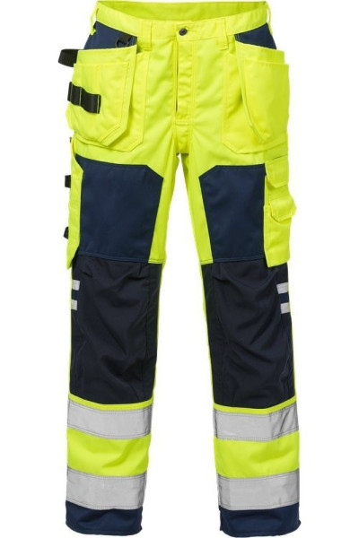 Fristads Warnschutz-Hose High Vis Handwerkerhose Kl. 2 2025 PLU Warnschutz-Gelb/Marine