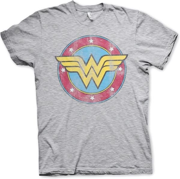 Wonder Woman Distressed Logo T-Shirt Heather-Grey