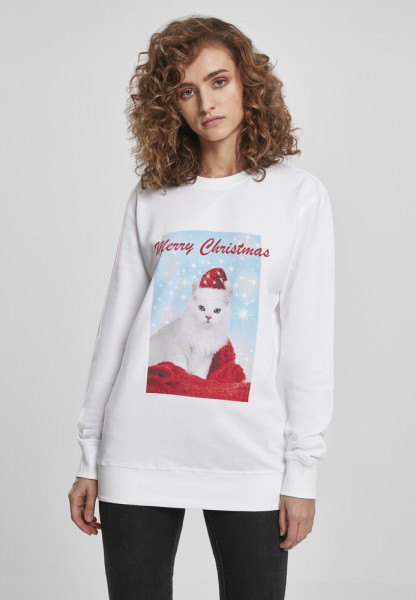 Mister Tee Damen Ladies Merry Christmas Cat Crewneck