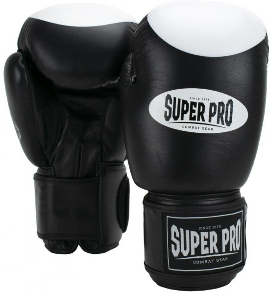 Super Pro Combat Gear Boxer Pro Boxhandschuhe Klettverschluss Schwarz/Weiß