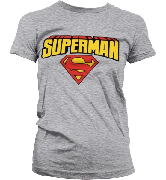 Superman Blockletter Logo Girly T-Shirt Damen Heather-Grey