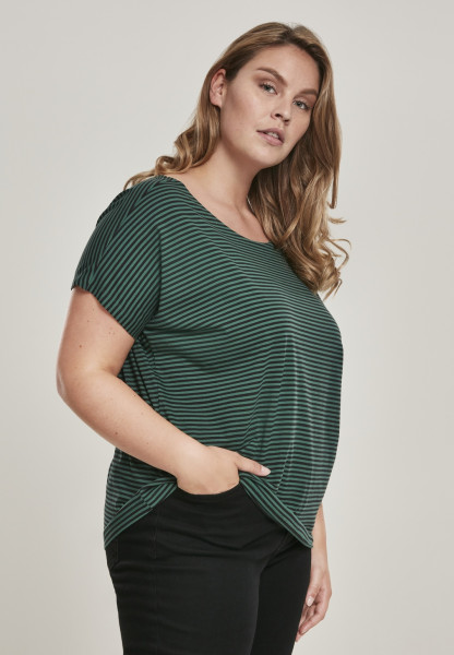 Urban Classics Female Shirt Ladies Yarn Dyed Baby Stripe Tee Darkfreshgreen/Black