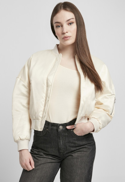 Urban Classics Damen Jacke Ladies Short Oversized Satin Bomber Jacket Whitesand