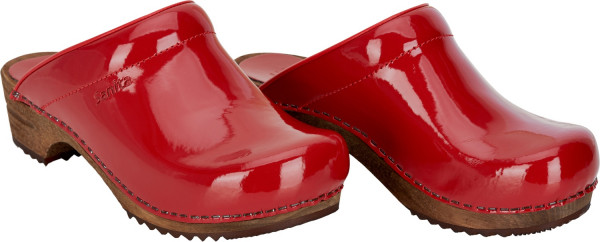 Sanita Damen Offener Clog Wood-Classic Patent Open Red