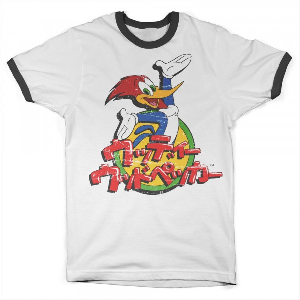 Woody Woodpecker Washed Japanese Logo Ringer Tee T-Shirt White-Black