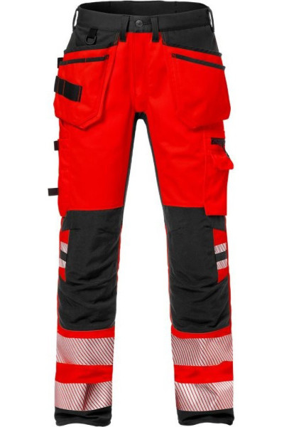 Fristads High Vis Handwerker Stretch-Hose Kl. 2 2707 PLU Warnschutz-Rot/Schwarz