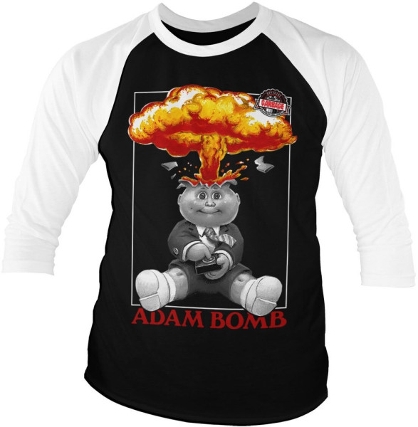 Garbage Pail Kids Adam Bomb Baseball 3/4 Sleeve Tee Longsleeve White-Black