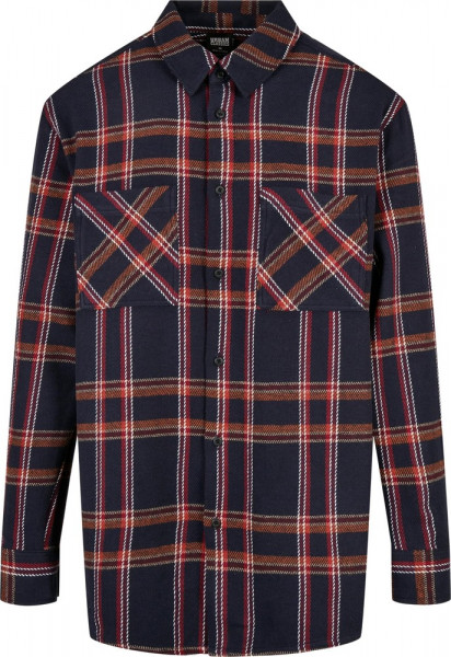 Urban Classics Heavy Long Oversized Checked Shirt Navy/Orange