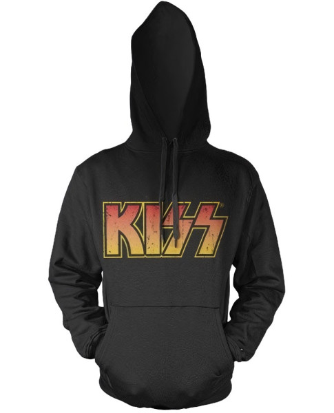 Kiss Distressed Logotype Hooded Pullover Black