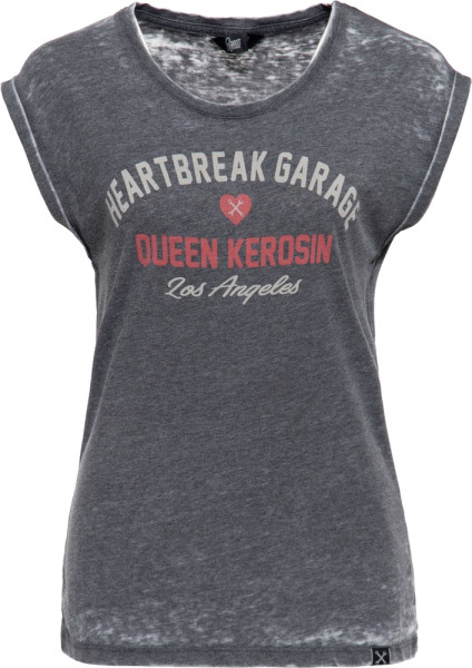 Queen Kerosin Damen Enzymwash T-Shirt "Heartbreak Garage" QKI41014