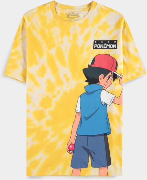Pokémon - Ash and Pikachu - Digital Printed Men's Short Sleeved T-shirt Yellow