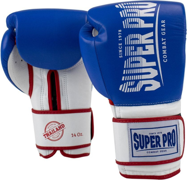 Super Pro Thai-Handschuhe aus Leder mit Streifen Red,Blue,White SPBG107-10604-10 oz