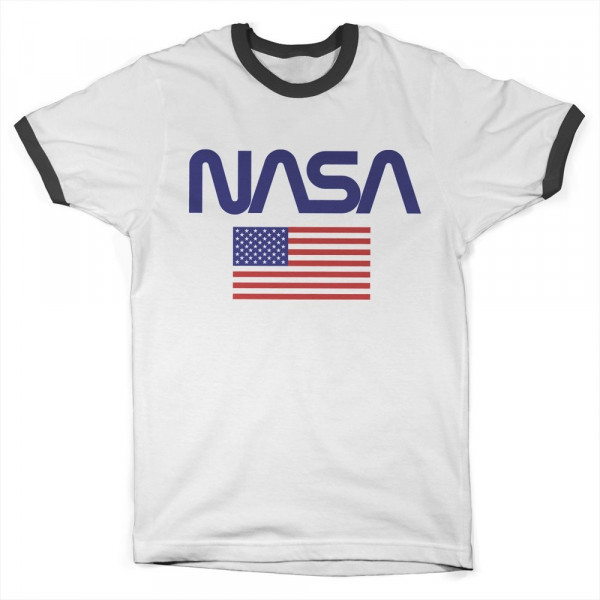 NASA Old Glory Ringer Tee T-Shirt White-Black