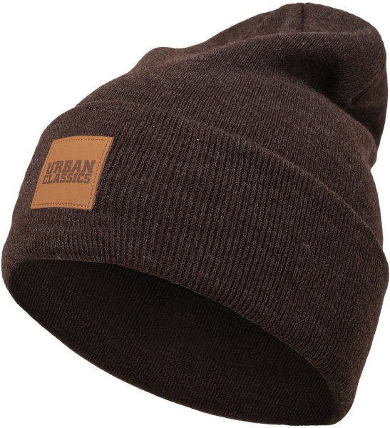 Urban Classics Beanie Leatherpatch Long Beanie Heatherbrown