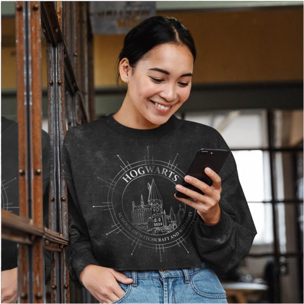 Harry Potter - Hogwarts Constellation (SuperHeroes Inc. Acid Wash Cropped Sweatshirt) Damen Sweatshirt Black Acid Wash