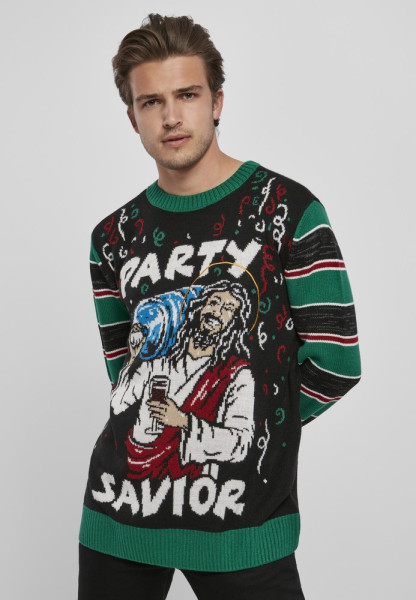 Urban Classics Pullover Savior Christmas Sweater Black/X-Mas Green