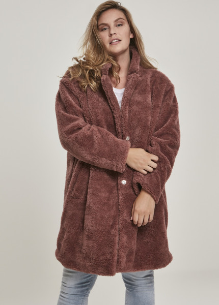 Urban Classics Damen Winterjacke Ladies Oversized Sherpa Coat Darkrose