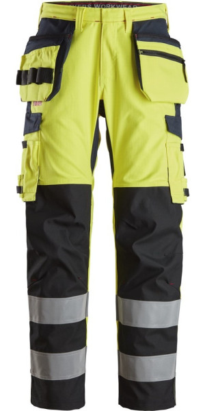 Snickers Flammschutzhose ProtecWork High-Vis Arbeitshose mit Holstertaschen, Kl. 2 High-Vis Gelb/Nav