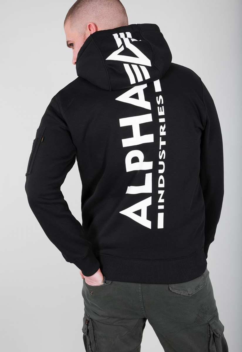 Alpha Industries Hoodie Back Print Hoody Black Hoodies Sweatshirts Men Lifestyle kustom kult