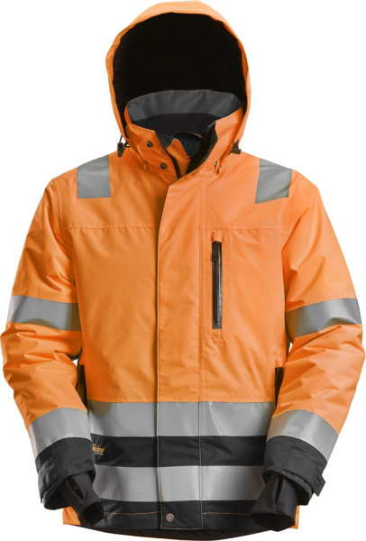 Snickers Warnschutzjacke AllroundWork High-Vis WP 37.5 isolierte Arbeitsjacke, Kl. 3 High-Vis Orange/Schwarz