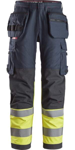 Snickers Warnschutzhose ProtecWork High-Vis Arbeitshose mit Holstertaschen, Kl. 2 Navy/High-Vis Gelb