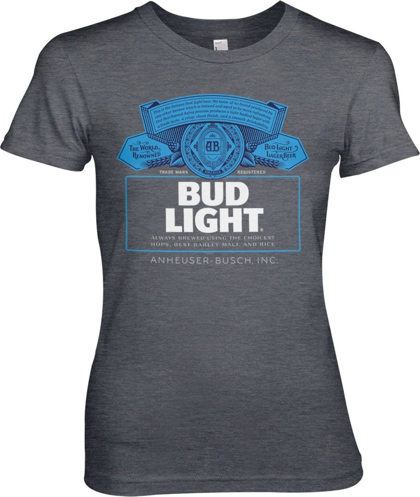 Budweiser Bud Light Label Logo Girly Tee Damen T Shirt Dark Heather Female Shirts Filme