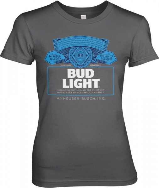 Budweiser Bud Light Label Logo Girly Tee Damen T-Shirt Dark-Grey