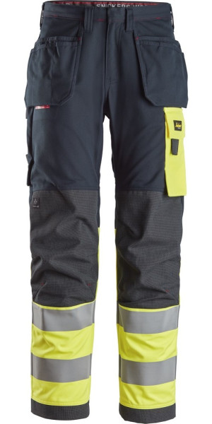 Snickers Flammschutzhose ProtecWork High-Vis Arbeitshose mit Holstertaschen, Kl. 1 Navy/High-Vis Gel