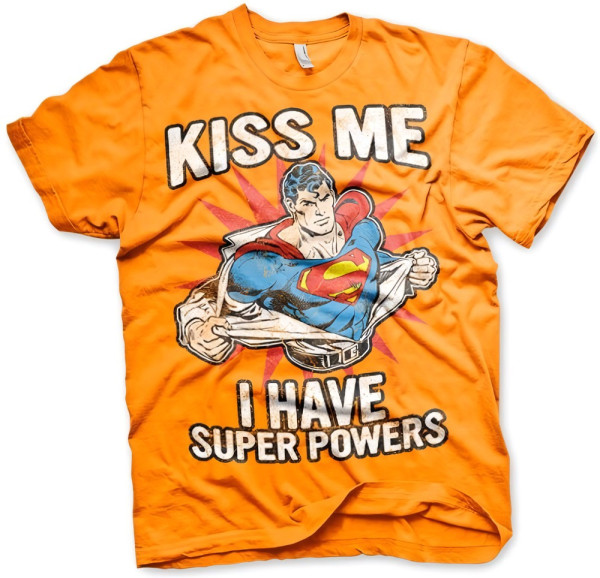 Superman Kiss Me I Have Super Powers T-Shirt Orange